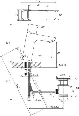 Смеситель для умывальника Ravak 10° Free TD F 013.00 с донным клапаном 170 мм X070128