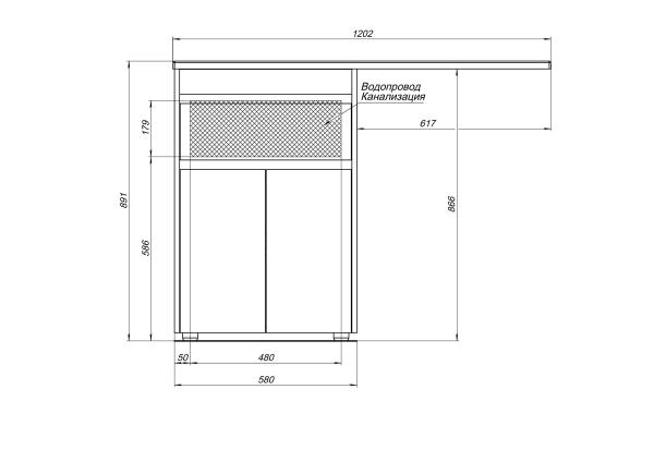 Тумба под раковину Aquanet Токио 58 белый (напольная, 1 ящик, 2 дверцы)