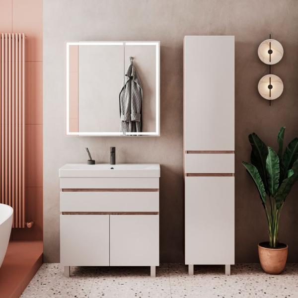 Тумба для ванной Volna Conty 80.2D.1Y Белый/дуб сонома напольная (9696) раковина отдельно