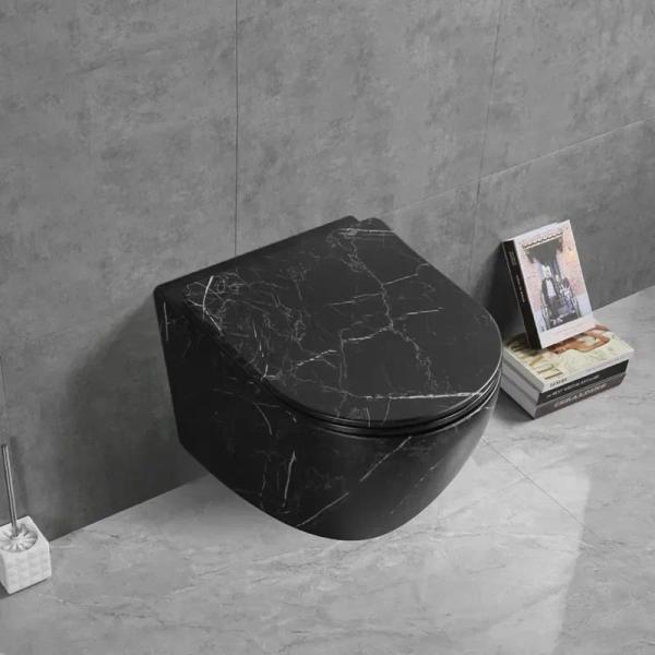 Унитаз Cerutti SPA SELLA Aria Tornado MMB подвесной безободковый черный мрамор матовый со смывом торнадо CT9531 (490х370х370)