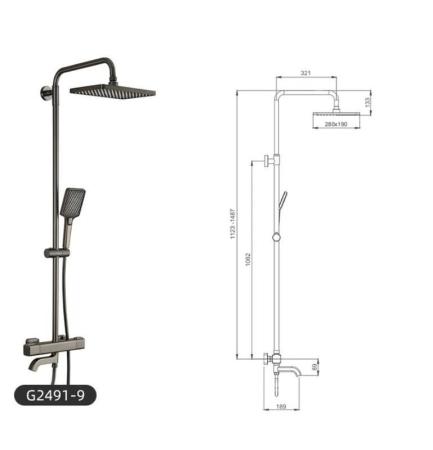 Душевая система Gappo  G2491-9 термостат верхний душ 25x25 излив поворотный, оружейная сталь