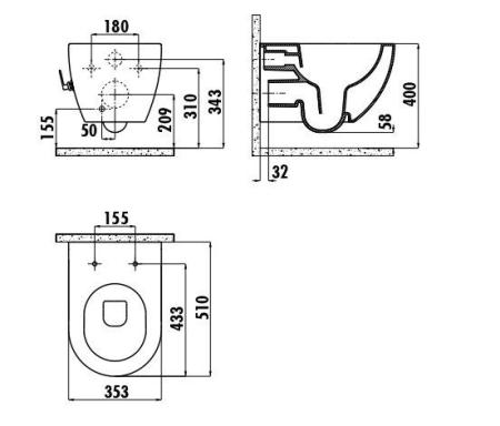 Унитаз CREAVIT FREE безободковый с биде. с смесителем FE322-34CB00E-0001 (сиденье отдельно)