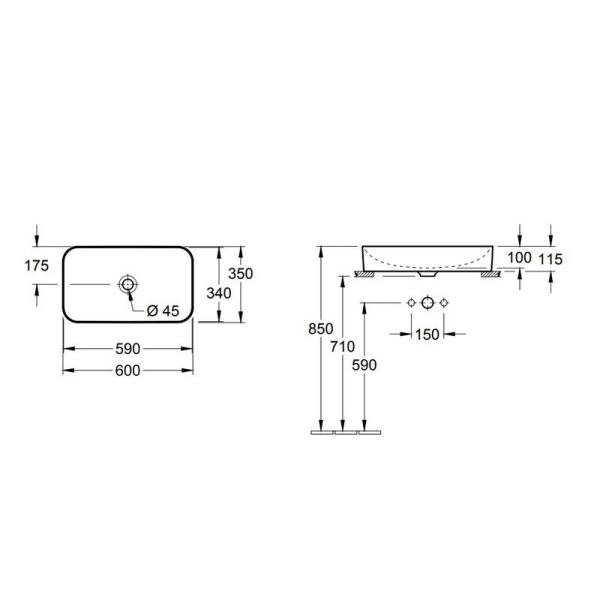 Раковина Villeroy&Boch Finion CeramicPlus 60x35 накладная 414361R1