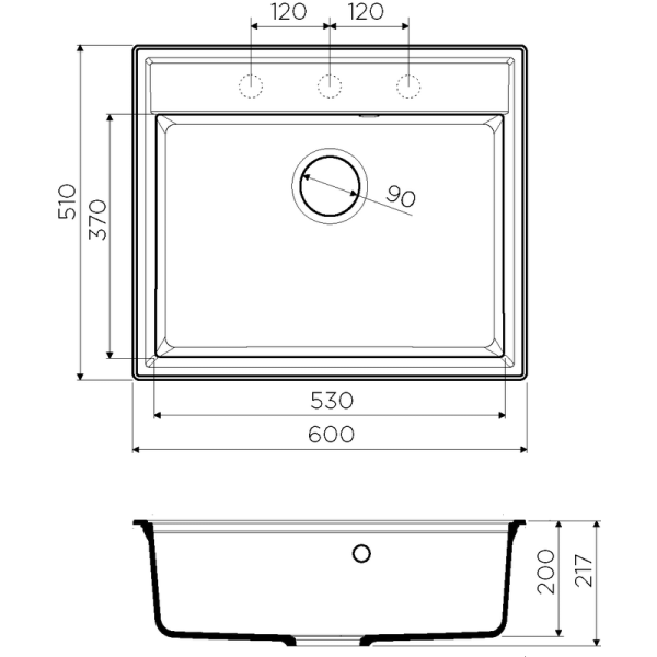 Кухонная мойка Omoikiri Daisen 60-GR 4993620, 600х510, Leningrad Grey