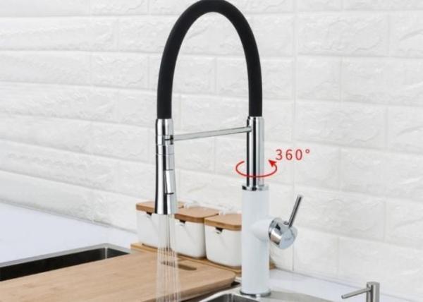 Смеситель для кухни Frap F4452-8 черный-белый, гибкий излив