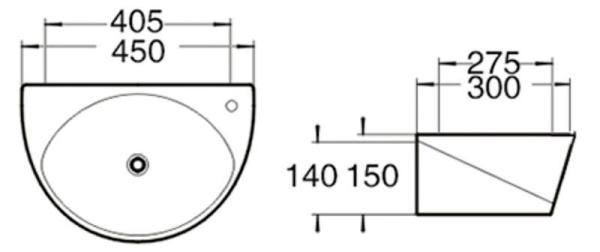 Раковина SantiLine SL-2016 40,5x27,5 подвесная керамическая Белый