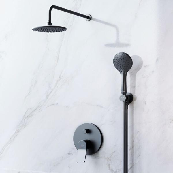 Набор AM.PM X-Joy FB85A1RH02 Смеситель для ванны, верхний душ с держателем, душевой набор и шланговое присоединение чёрный
