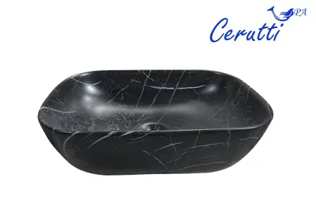 Раковина накладная CeruttiSPA, CR8215MMB ( 455х320х135) мрамор матовый черный, прямоугольная