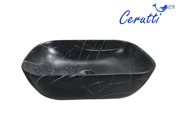 Раковина накладная CeruttiSPA, CR8217MMB (500х395х145) мрамор матовый черный, прямоугольная