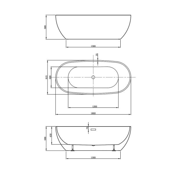 Ванна акриловая Vincea VBT-408-1800, 1800*815*580, цвет белый