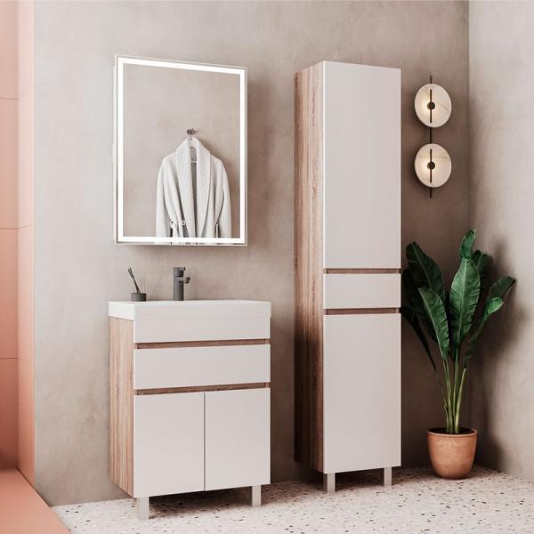 Тумба для ванной Volna Conty 70.2D.1Y Белый/дуб сонома напольная (9696) раковина отдельно