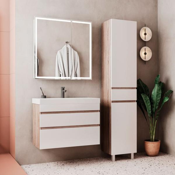 Тумба для ванной Volna Conty 80.2Y Белый/дуб сонома подвесная (9696) раковина отдельно