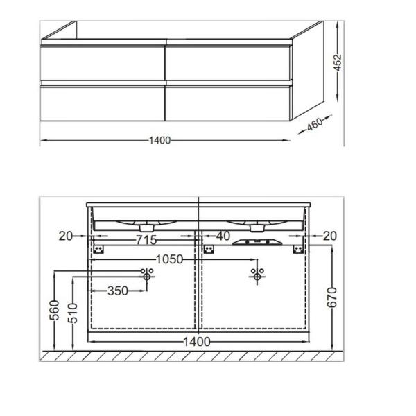 Тумба под раковину Jacob Delafon VOX EB2020-RA-442 140 см цвет серый антрацит лак