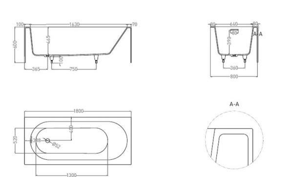 Ванна Salini FABIA 180x80 покраска по RAL полностью S-Sense матовая 102612MF