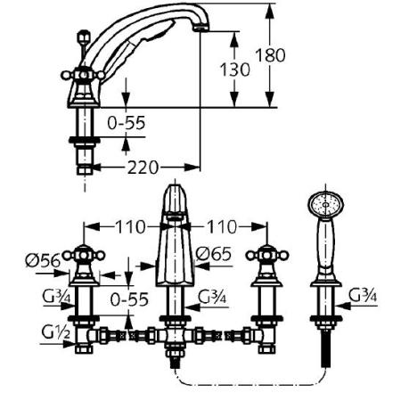 Смеситель Kludi Adlon 515254520 для ванны, латунь