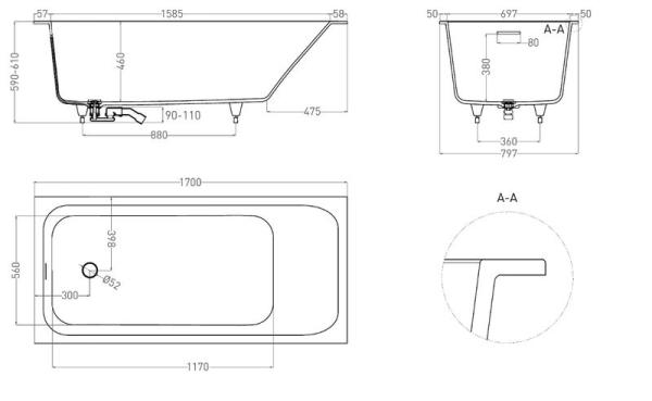 Ванна Salini ORLANDA KIT 170х80 S-Stone матовая 102126M