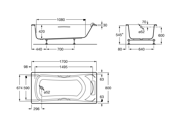 Ванна Roca Becool ZRU9302852 170х80 см акриловая