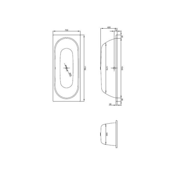 Ванна BetteStarlet 1730-000 170х70 стальная, перелив по центру