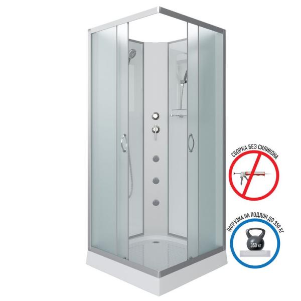 Душевая кабина Niagara NG-1101-14BKG 900х900х2000 низкий поддон 13см стекло матовое с полкой