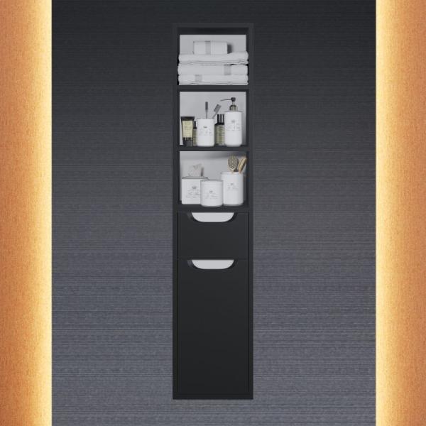 Шкаф-пенал для ванной Uperwood Modul, подвесной, с полками, матовый, черный