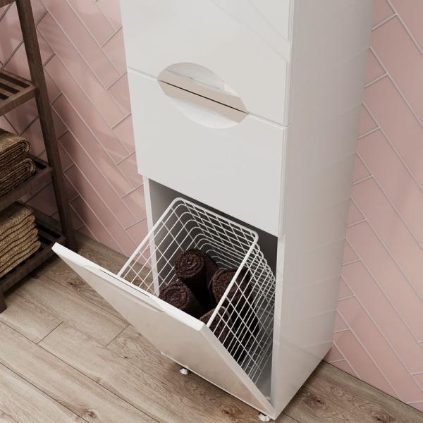 Пенал для ванной c корзиной напольный Volna Adel 35 напольная белый глянец