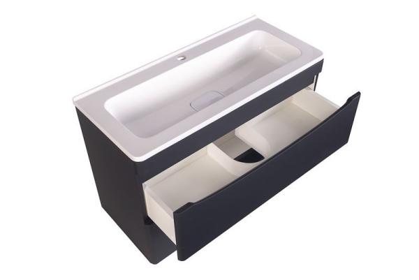 Тумба под раковину Style line El Fante подвесная Бергамо мини 80 (2 ящ.) Люкс антискрейтч черный, PLUS