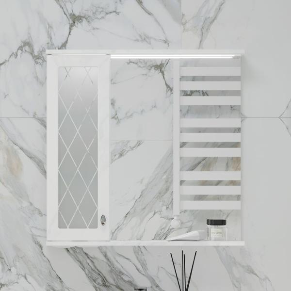 Зеркало-шкаф с LED подсветкой Volna Milena 70 левое белый глянец