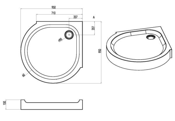 Душевой поддон, 95x95 см AM.PM Like W83T-333-095W белый