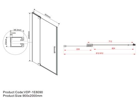 Душевая дверь Vincea Extra VDP-1E8090CLB, 800/900, черный, стекло прозрачное