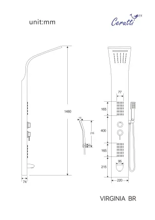 Душевая панель Ceruttispa VIRGINIA BR CT9983 из нержавеющей стали, цвет матовая нержавеющая сталь