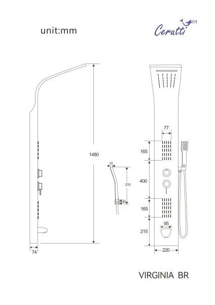 Душевая панель Ceruttispa VIRGINIA BR CT9983 из нержавеющей стали, цвет матовая нержавеющая сталь