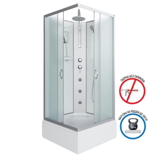 Душевая кабина Niagara NG-1108-14BKTG 900х900х2100-2400 средний поддон 26см стекло матовое с полкой