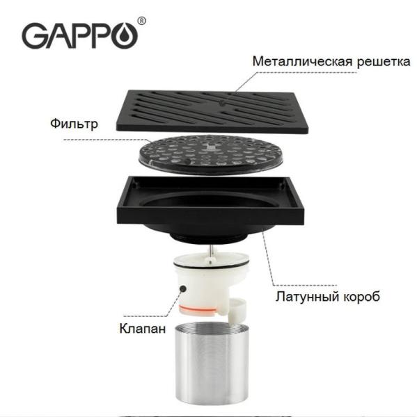 Душевой трап Gappo G81050-6 чёрный 100x100мм