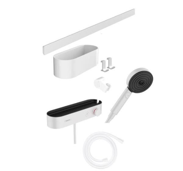 Душевой гарнитур Hansgrohe 24250700 WallStoris с термостатом + сист. хранения матовый белый