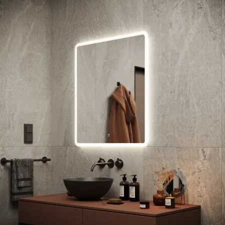 Зеркало SANCOS ARCADIA AR700 70x80x3 белый светодиодная подсветка, диммируемый сенсорный выключатель, пластиковый светопропускающий короб