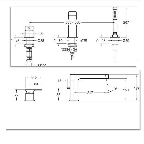 Смеситель Jacob Delafon STRAYT E37337-CP на борт ванны хром