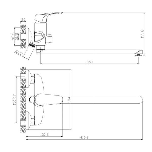 Смеситель OLIVES Evora 33221EV для ванны с длинным изливом хром