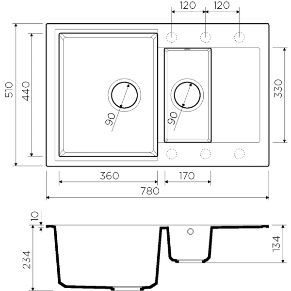 Кухонная мойка Omoikiri Daisen 78-2-BL 4993334, 780х510, черный