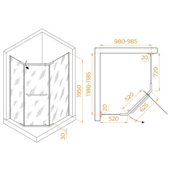 Душевой уголок RGW PA-091 Passage 120x100 Хром прозрачное