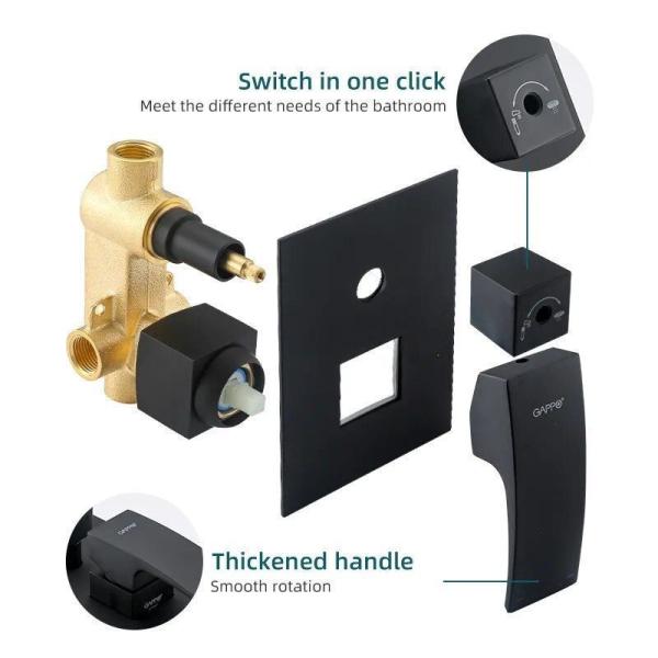 Душевая система Gappo G7107-6 встраиваемая для ванны с изливом черная