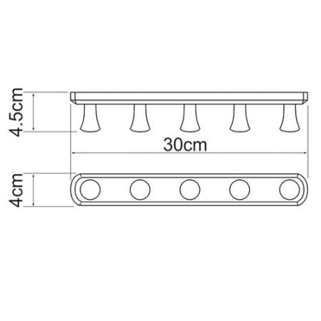 Крючок WasserKraft K-1075 5 крючков 30 см хром