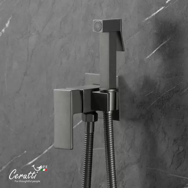 Смеситель с гигиеническим душем Ceruttispa Резия SHGR (RESIA SHGR) из латуни, с шлангом 120 см, цвет серый