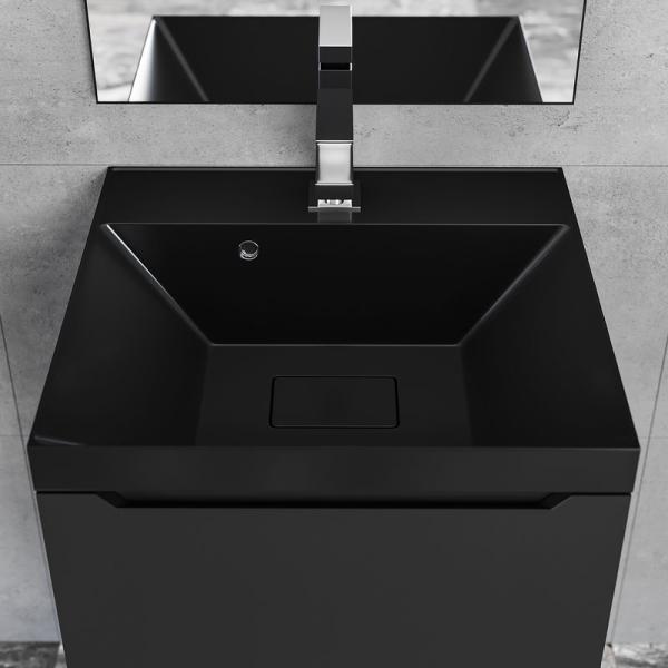 Раковина для ванной Uperwood Classic New 50х45х16 см, черная глянцевая, с накладкой для слива