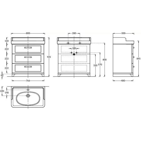 Kerama Marazzi Pompei Тумба напольная 80см, с 3 ящиками, цвет: белый глянцевый