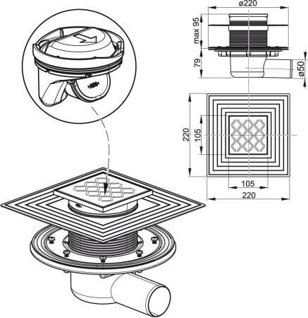 Душевой трап Ravak SN501 105х105/50 X01435