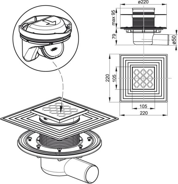 Душевой трап Ravak SN501 105х105/50 X01435