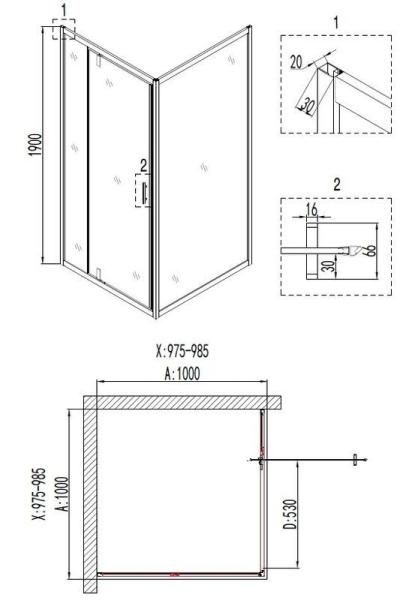 Душевой уголок Niagara Nova NG-6802-08 BLACK (100*100*190) квадрат, дверь распашная