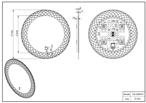 Зеркало ESBANO  ES-3596YD Антизапотевание LED подсветка 70 см