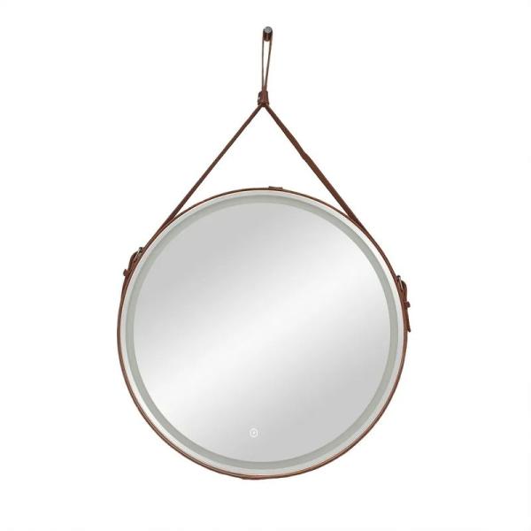 Зеркало Uperwood Round LED D 65 см, LED подсветка, сенсорный выключатель, коричневый ремень