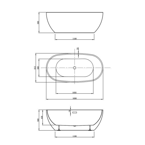 Ванна акриловая Vincea VBT-408-1600, 1600*815*580, цвет белый